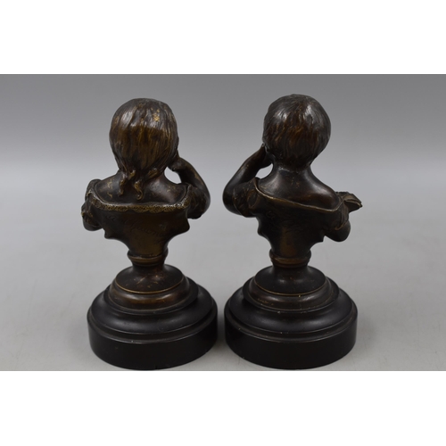 189 - A Fabulous pair of original antique late 19th Century bronze bust figures of two children. Mounted o... 