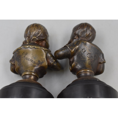 189 - A Fabulous pair of original antique late 19th Century bronze bust figures of two children. Mounted o... 