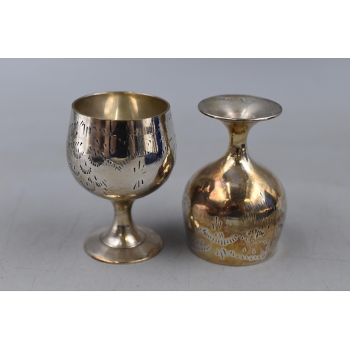 194 - A Set of Six Silver Plated Miniature Goblets In Presentation Case, With Jack Daniels Hip Flask and C... 