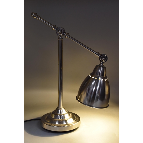 213 - An Industrial Style Brushed Steel Anglepoise Lamp, Lights Up