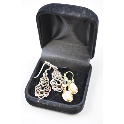 214 - Two Pairs of Earrings. Includes Black Stoned Art Nouveau Style, And Rolled 14ct Gold Cameo Earrings.... 