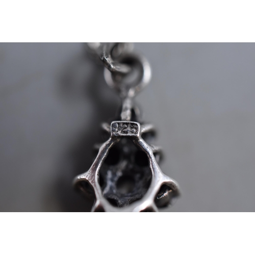 217 - A 925. Silver Clear and Black Stoned Pendant, On Silver Chain. With Presentation Box