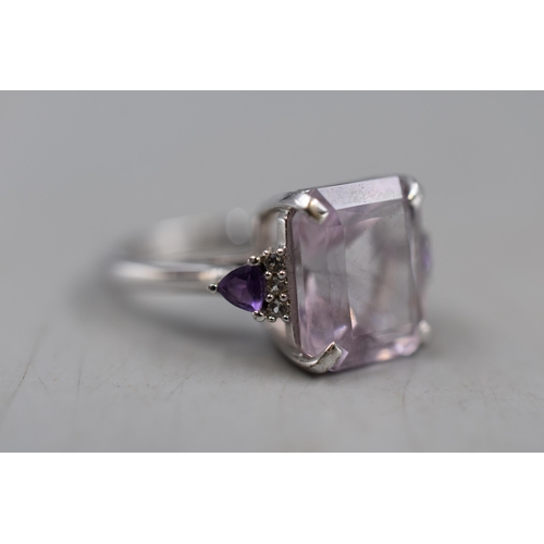 222 - Rose De France Amethyst & White Topaz Sterling Silver Ring. (Size N-O). Complete with Certificat... 