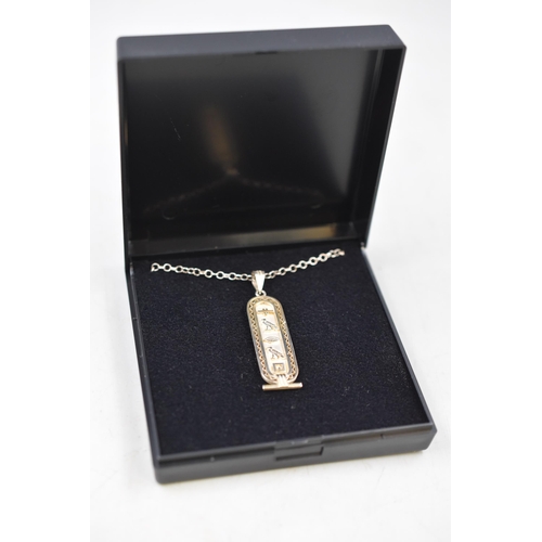 225 - Egyptian Silver Cartouche Pendant Necklace Complete with Presentation Box