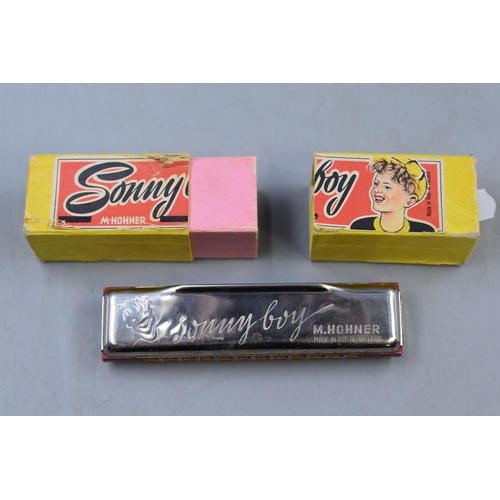 242 - Two Boxed Vintage Musical items to include Sonny Boy Harmonica and Adler Recorder