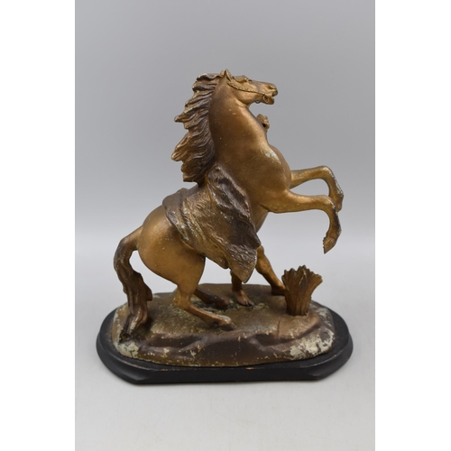 259 - After Guillaume Coustou the Elder Metal Brass Effect French Marly Horses Figure, On Wooden Plinth. A... 