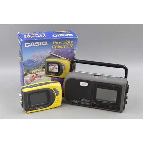 593 - Two Retro Small Portable Tv Systems to include a Boxed Casio SY-20 2.3