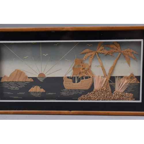 279 - Two Mid Century Very Detailed Miniature Framed and Glazed Cork Dioramas Sunset in the Harbor Scenes ... 