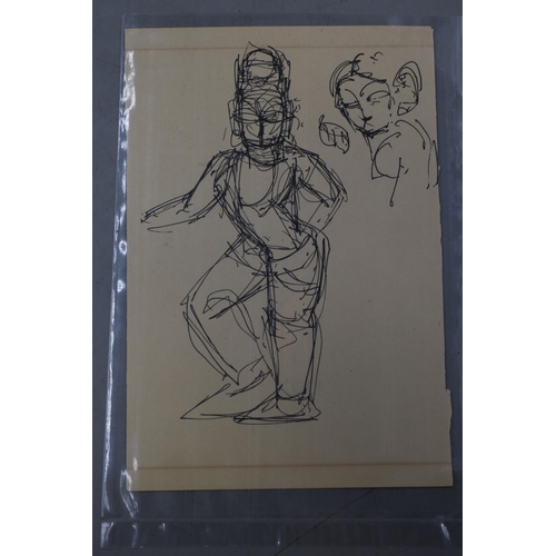 297 - Jamini Roy Signed Ink Sketch on Paper and another attributed to Jamini Roy but unsigned both acquire... 