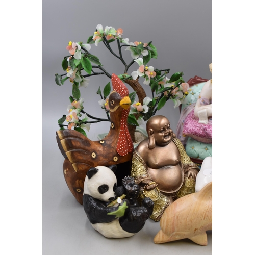 739 - Mixed Selection of Statues/Decorations Including Laughing Buddha, Floral Pattern Duck and More