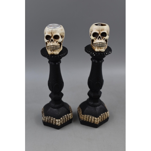 742 - Werewolf Mask and a Pair of Gothic Skull Candleholders (10