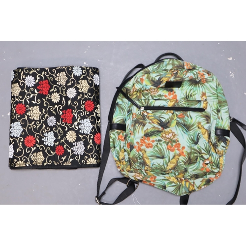 719 - Henry Holland Backpack Containing Embroidered Silk Table Runner, Wall Hanging and More