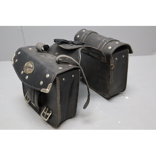 723 - Pair of Motorbike Leather Effect Saddle Bags (Fastening strap a/f)