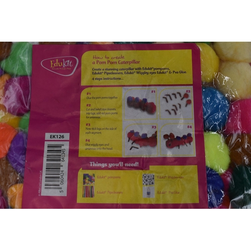 734 - Four Packs of EduKit 'Bumper Pack of Poms'. 1000 Pompoms in 14 Colours and 200 Wiggle Eyes In Each P... 