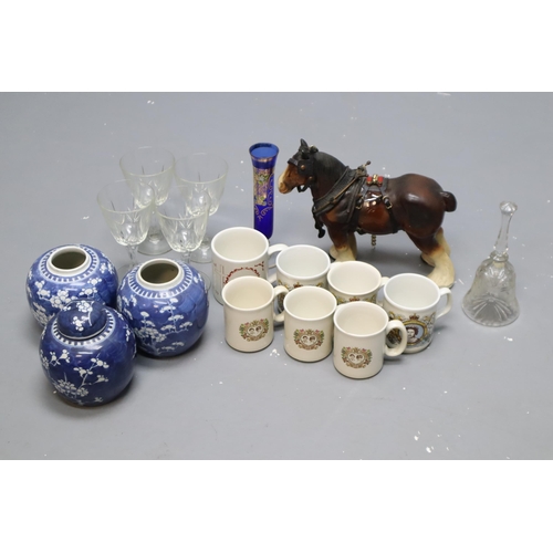 776 - Mixed Selection including Chinese Blue & White Ginger Jars, Shire Horse, Glassware and Commemora... 