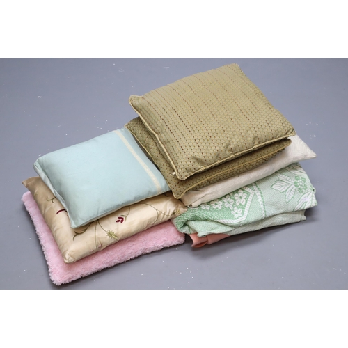 736 - Two Large Blankets with a Mixed Selection of Cushions