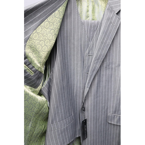 732 - A Grey and White Pin Striped Milan Collection Three Piece Suit, With Tags and In Suit Carrier. Jacke... 