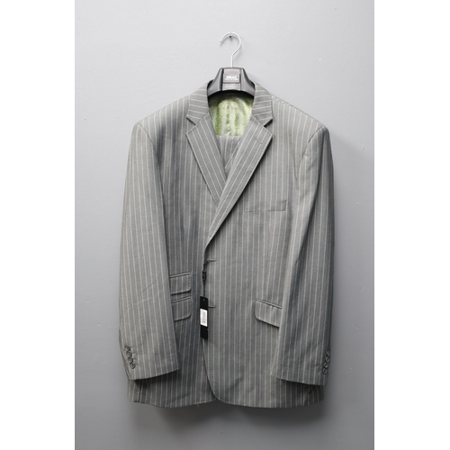 732 - A Grey and White Pin Striped Milan Collection Three Piece Suit, With Tags and In Suit Carrier. Jacke... 