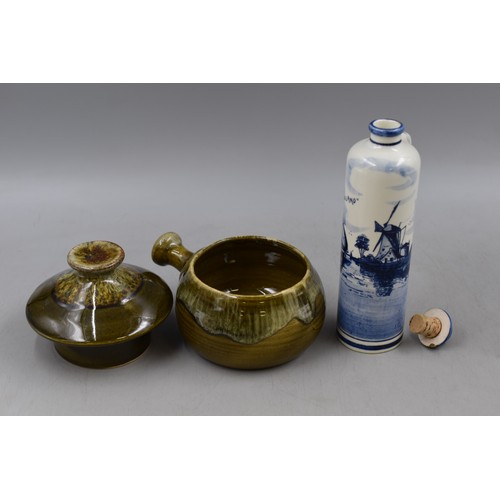 157 - Youghhal Stoneware Lidded Soup Bowl and a Delft Ware Jar