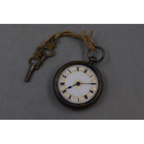 47 - Silver 935 Swiss Pocket Watch Complete with Key (No Glass)