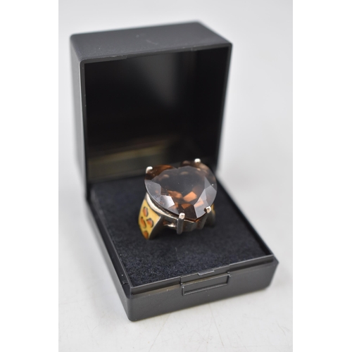 6 - Hallmarked Birmingham Silver Smokey Quartz Heart Shaped Ring Complete with Presentation Box