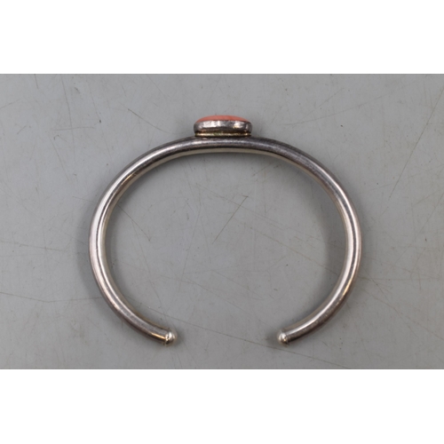 16 - Silver 925 Bangle with Coral Coloured Stone