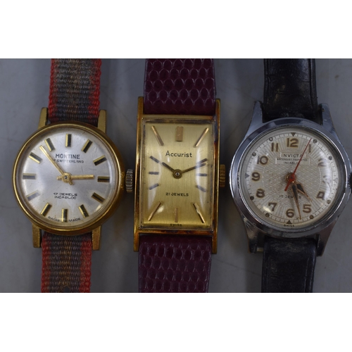 66 - Five Mechanical Ladies Watches including Accurist, Invicta, Ingersoll and Seiko (All Working)