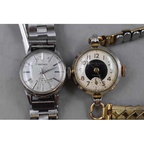 66 - Five Mechanical Ladies Watches including Accurist, Invicta, Ingersoll and Seiko (All Working)