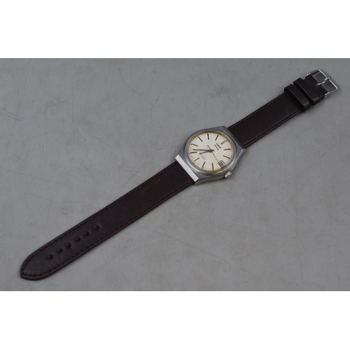 73 - hmt 17 Jwels Mechanical Date Gents Watch with Leather Strap (Working)