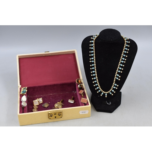 88 - Nine Pairs of Cufflinks including Silver with Vintage Necklace and Jewellery Box