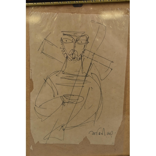 93 - Jamini Roy Signed Ink Sketch on Paper acquired by descent from Professor Rama Krishna Sen in Calcutt... 