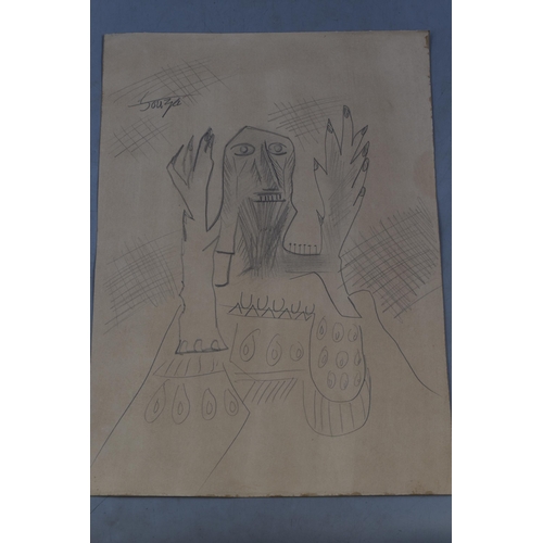 94 - Francis Newton Souza Pencil Sketch on Card acquired by descent from Professor Rama Krishna Sen in Ca... 