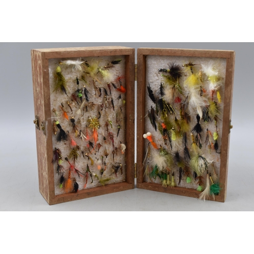 385 - A Wooden Box, Containing a Large Selection of Fishing Flies