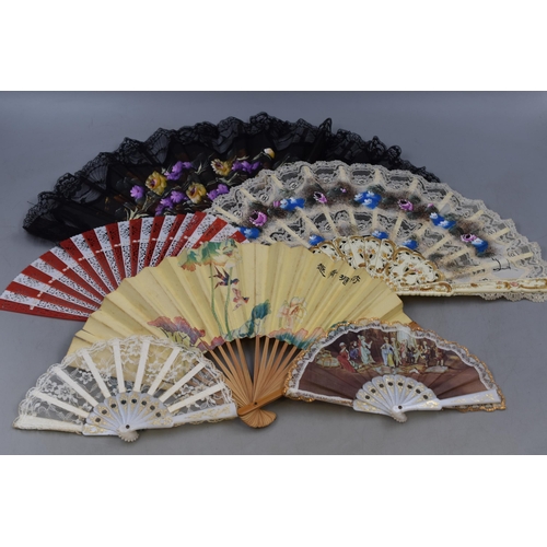 392 - A Selection of Six Vintage Hand Fans, Including Some in Original Boxes