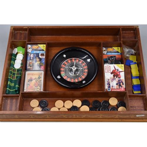 399 - Compendium Games set in inlaid Wooden Case includes Chess, Draughts, Roulette and More