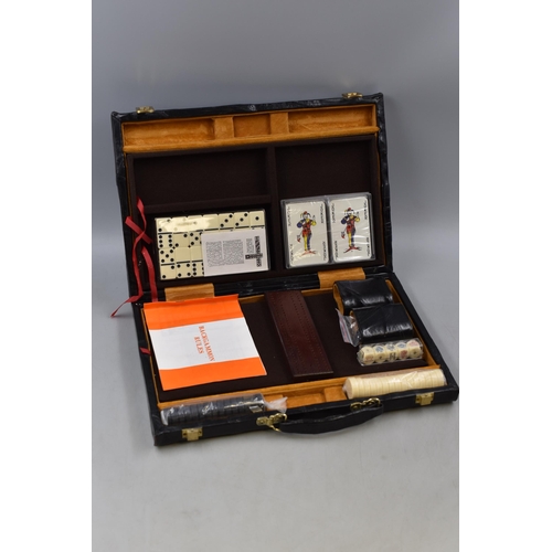 402 - Games Companion set in Leather Case including Playing Cards, Dominoes, Draughts and More