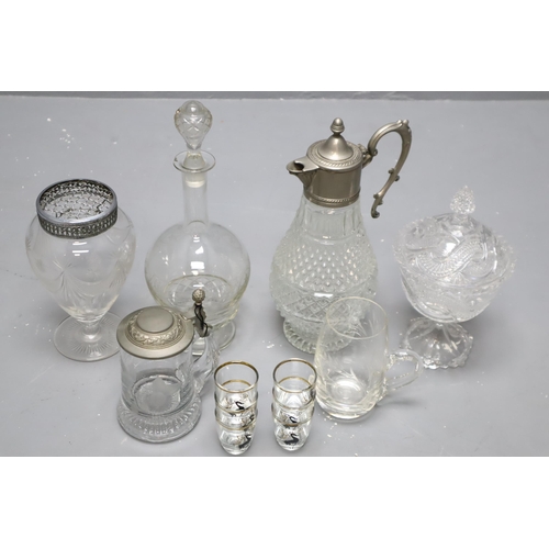 722 - Mixed Selection of Glassware to include Six French Deer Shot Glasses, Pewter Lidded items, Crystal L... 