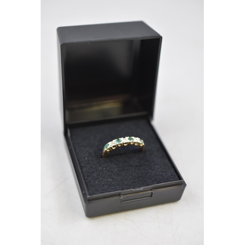 6 - Hallmarked Birmingham 375 (9ct) Gold, Diamond and Emerald Ring Complete with Presentation Box