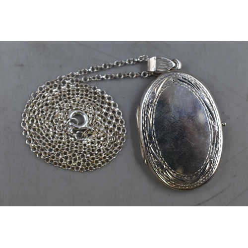 10 - Silver 925 Oval Locket Pendant on Silver Chain (Approx. 3cm)