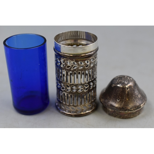 12 - A Hallmarked Silver William Hutton & Sons Sugar Shaker With Blue Glass, Circa 1915