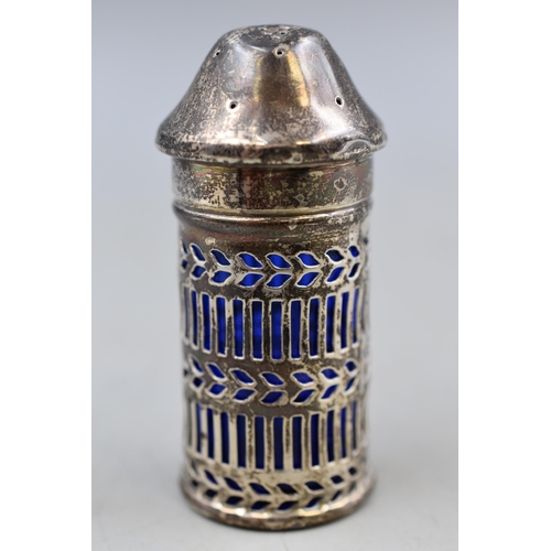 12 - A Hallmarked Silver William Hutton & Sons Sugar Shaker With Blue Glass, Circa 1915