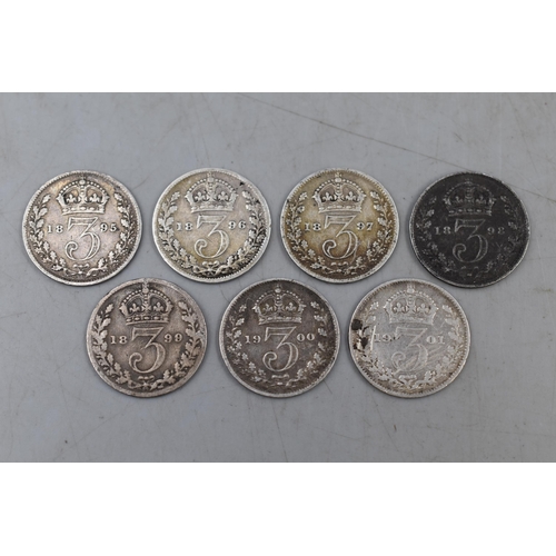 140 - Seven Victoria Silver 3d Coin's (1895 to 1901)