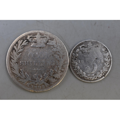 148 - Victorian Silver 1882 Shilling and 1886 Threepence