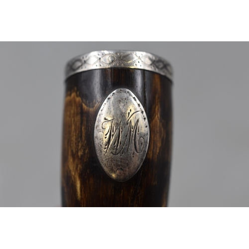 23 - Silver Rimmed Rams Horn Snuff (no Stopper). With Monogram. Approx. 6cm