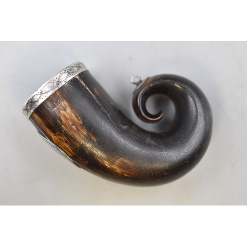 23 - Silver Rimmed Rams Horn Snuff (no Stopper). With Monogram. Approx. 6cm