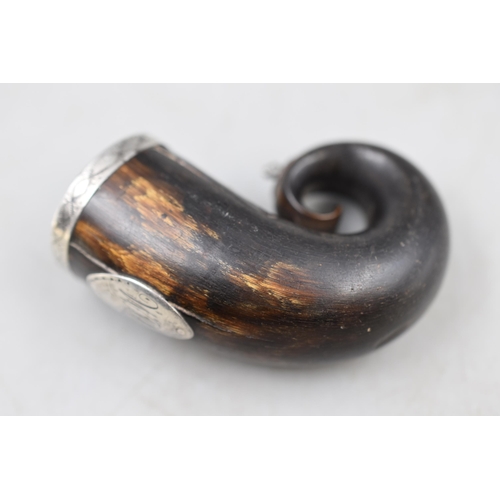 23 - Silver Rimmed Rams Horn Snuff (no Stopper). With Monogram. Approx. 6cm