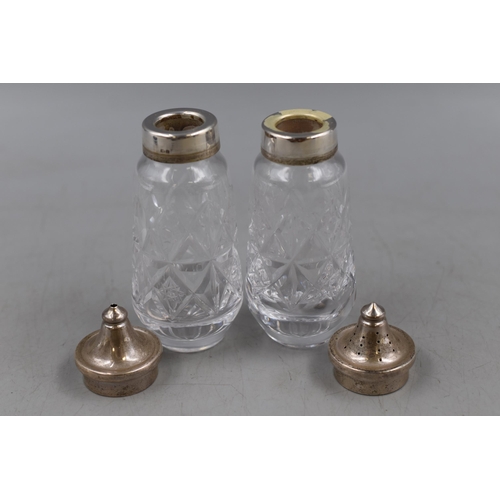 30 - Hallmarked Birmingham Silver Salt & Pepper Pots and Condiment Pot together with a Vintage Wooden... 