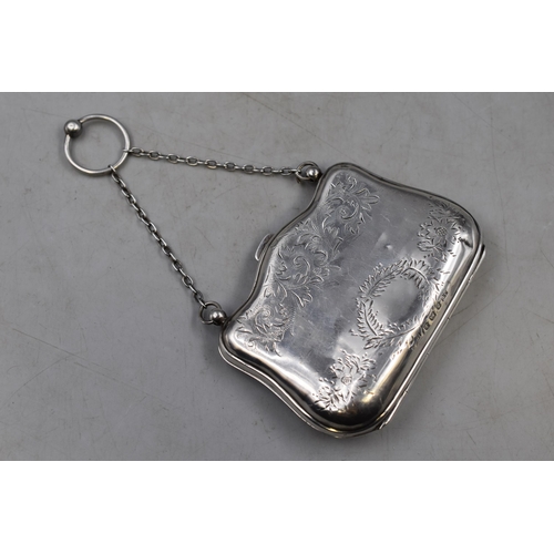 32 - A Hallmarked Birmingham Silver Etched Coin Purse, Circa 1908. Makers Mark 'J.G'