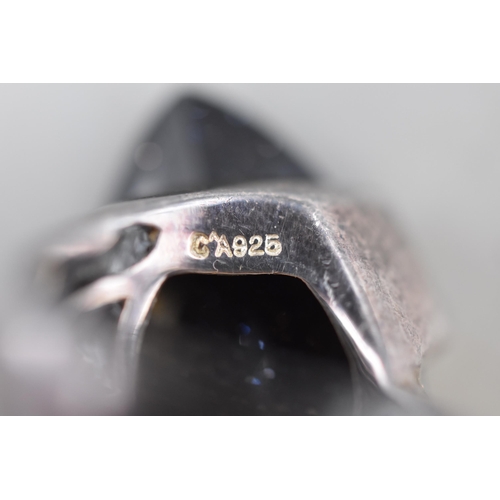 38 - Silver 925 Black Stoned Ring (Size M)