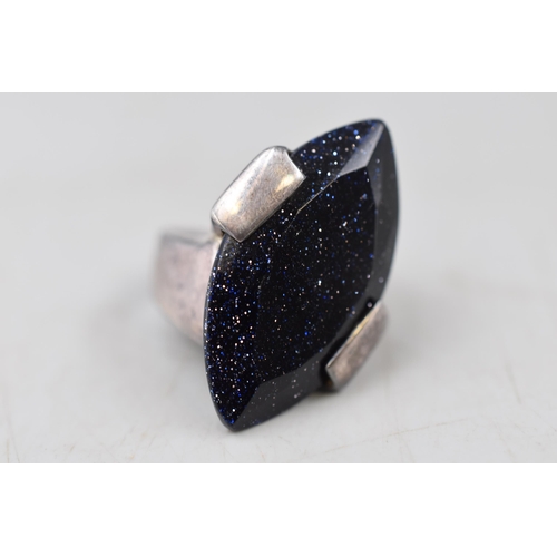 38 - Silver 925 Black Stoned Ring (Size M)